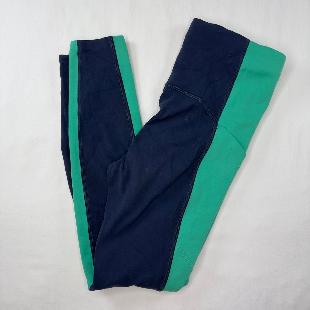 Athleta Leggings Women's Small Blue Green Color Block Pockets‎ Activewear Yoga